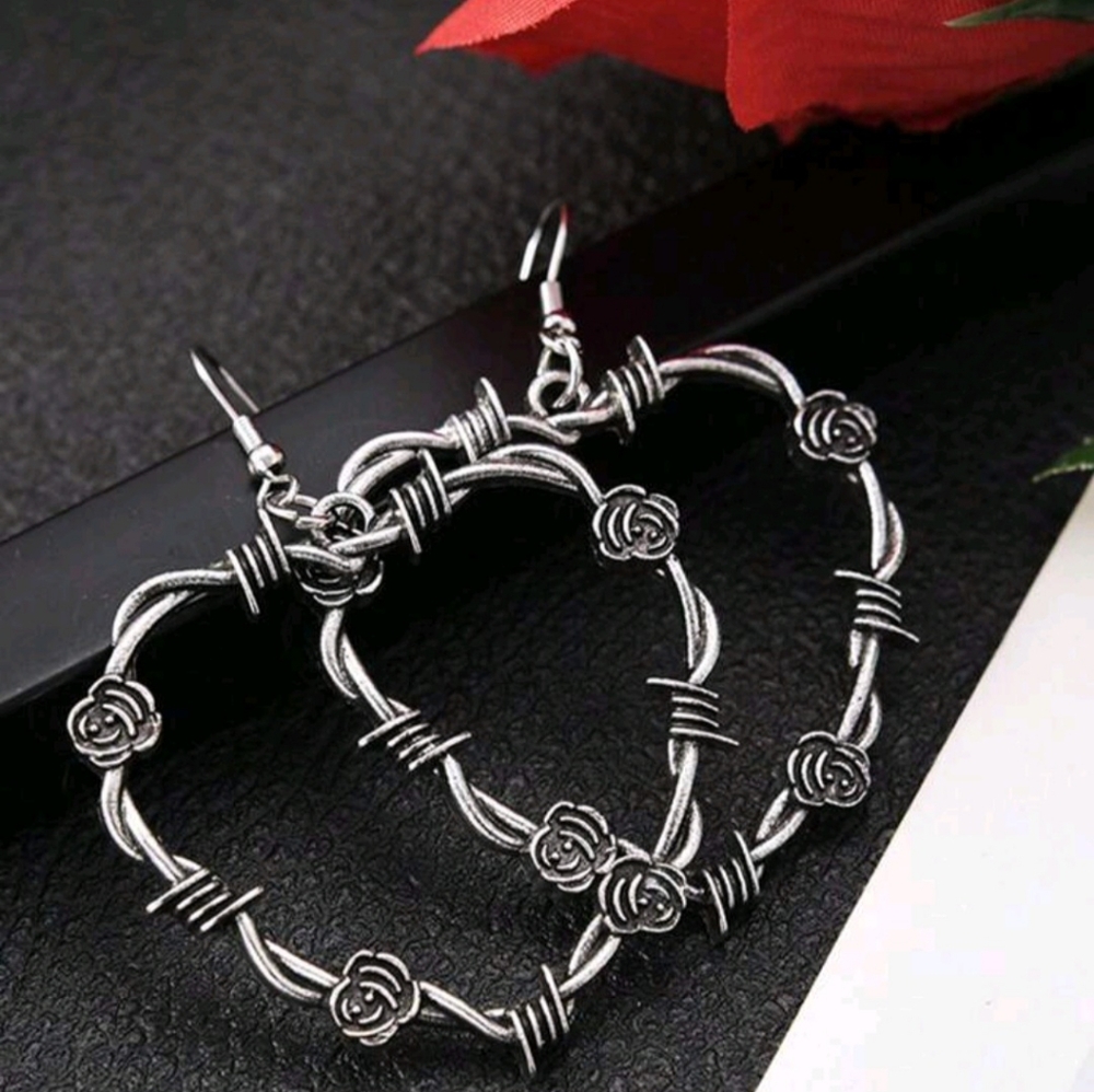 "Gothic Rose" Thorny Twisted Metal Dangle Earrings New!